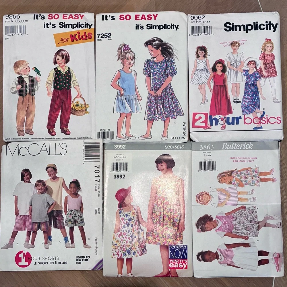 VINTAGE Unused UNCUT Sewing Patterns.  (6) NEW: original packages CHILD SIZES.